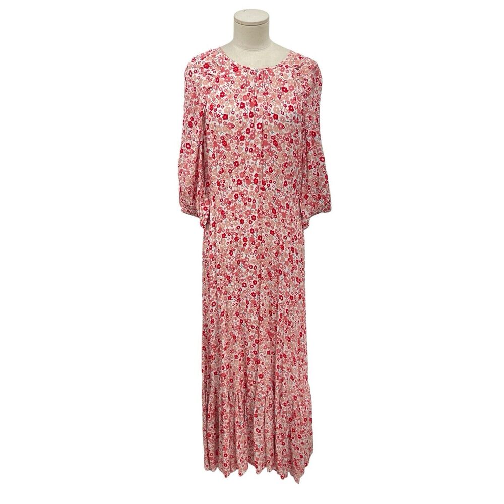 NWT byTimo Dress Floral Print Crepe Midi Red Flowers Size Large